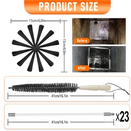 30Feet Chimney Sweep Kit - 6 in Brush Head, Dryer Vent Cleaner, Rotary Cleaning System for Flue/Fireplace/Sewage Pipe/Hood With 23 Nylon Flexible Rods