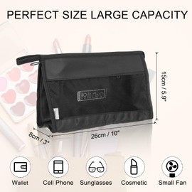 uxcell Mesh Makeup Bag, Large Capacity Travel Zipper Cosmetic Bags, Beach Mesh Toiletry Pouches Purse Storage Organizer for Women Girls, Black