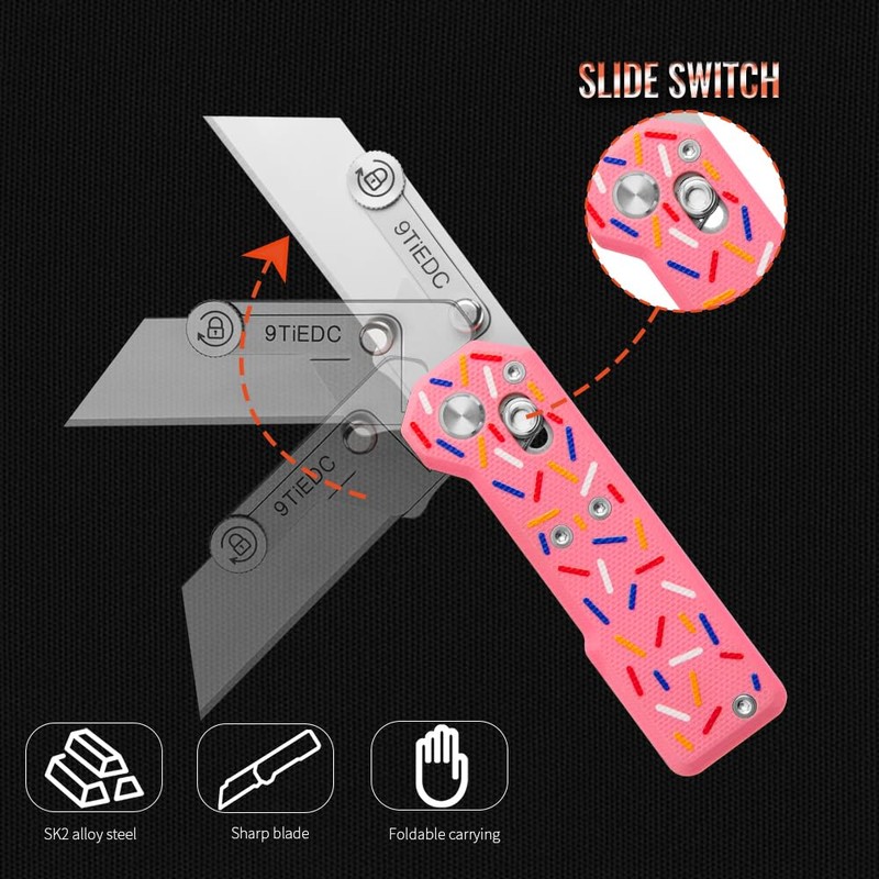 9TiEDC Folding Utility Knife,G10 Handle Heavy Duty Safety box cutter,Razor