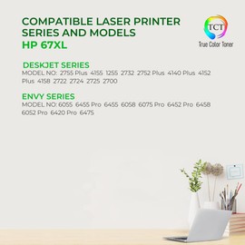 TCT 67XL Ink Cartridge 3 Pack - Premium Compatible Replacement for HP 67XL 3YM57AN 3YM58AN High Yield Works with HP Envy 6055 6052 6058 Envy Pro 6455 6475 6452 6458 6454 Printers (Black Tri-Color)