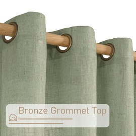 LAMIT Sage Green Linen Sheer Curtains 84 inch for Living Room, Linen Textured Light Filtering Drapes Bronze Grommet Boho Panels for Farmhouse/Living Room, 2 Panels, 52 x 84 Inch