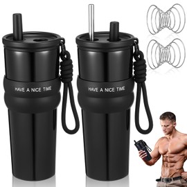 LemonRoad 2 Pcs Sport Insulated Stainless Steel Straw Bottle with Wire Whisk, 24oz, Black, Metal Insulated Shaker Cup for Athletes Protein Mixes, Shakes and Pre Workout, Keeps Drink Cold, Lockable Lid