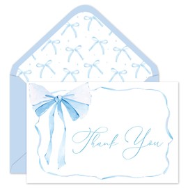 Whaline 24 Packs Blue Bow Thank You Cards Coquette Bowknot Greeting Cards Blank Note Cards with Envelopes and Stickers for Birthday Wedding Baby Shower, 4 x 6 Inch