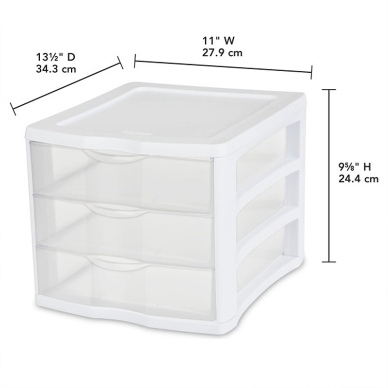 Sterilite 4-Pack 3 Drawer Unit, Plastic Desktop Organizer with Clear