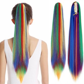 Dulchany Ponytail Extension 21" Claw Clip Hair Extensions Ponytail Long Straight Hair Extension Natural Synthetic Hairpiece for Women:_Wine Red