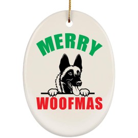 Merry Woofmas Belgian Malinois Dog Paws Up 2024 Christmas Tree Ornaments New Years 2025 Decorations Gifts Oval Ceramic