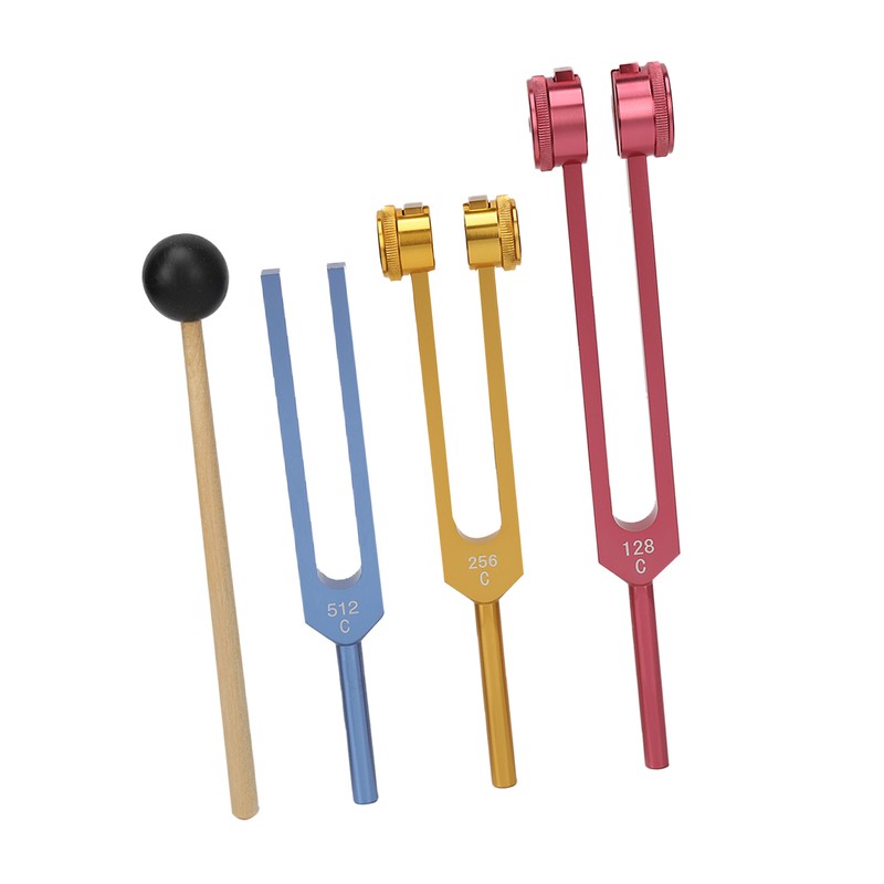 Tuning Forks Set for Healing with Mallet 3 Color Weighted