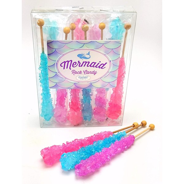 Mermaid Rock Candy Sticks - 10 Individually Wrapped Rock Candy on a Stick - Includes "How to Build a Candy Buffet Table" Guide