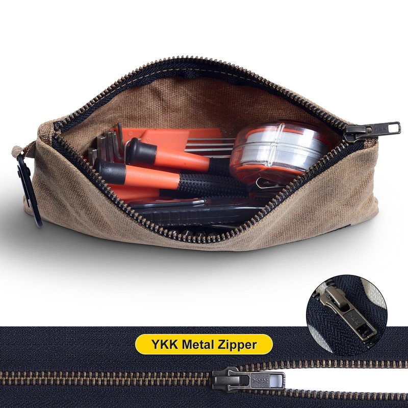 NorthClimbOtd Small Tool Bag, Waxed Canvas Zippered Pouch, Tool Pouches
