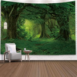 FENDROM Virgin Forest Tapestry Green Tree in Misty Forest Tapestry Wall Hanging Nature Scenery Wall Decor for Living Room Bedroom