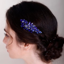 BERYUAN Simple Crystal Hair Comb for Bride Women Girls Multi-Color Hair Comb Blue