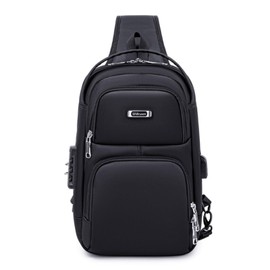 FANDARE Anti-Theft Men's Sling Crossbody Bag Chest Bag One Shoulder Strap Travel Weekend Business Crossover Daypack with USB Charging Port Office Hiking Biking College Cover Pack Polyester Black