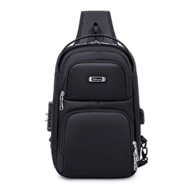 FANDARE Anti-Theft Men's Sling Crossbody Bag Chest Bag One Shoulder Strap Travel Weekend Business Crossover Daypack with USB Charging Port Office Hiking Biking College Cover Pack Polyester Black