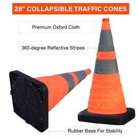 OrangeStar 4-Pack Safety Cones 28” Collapsible Traffic Cones, Orange Pop-up Parking Construction Cones w/Reflective Collars for Parking Lots and Roadwork