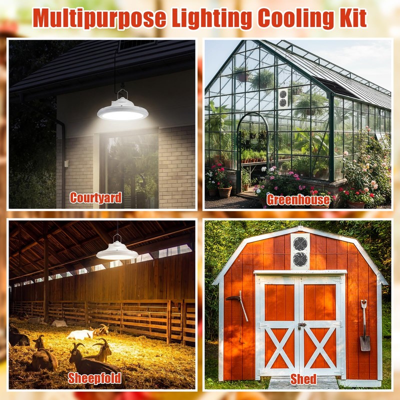 Grinsvalley 4 Set Solar Fan for Chicken Coop with Shed