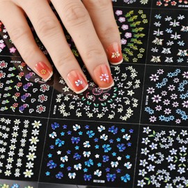30 Sheets Flower Nail Stickers – Realistic Floral Nail Sticker Designs, Self-Adhesive Flower Nail Decals for DIY Manicure, Colorful Nails Art Stickers for Women and Girls
