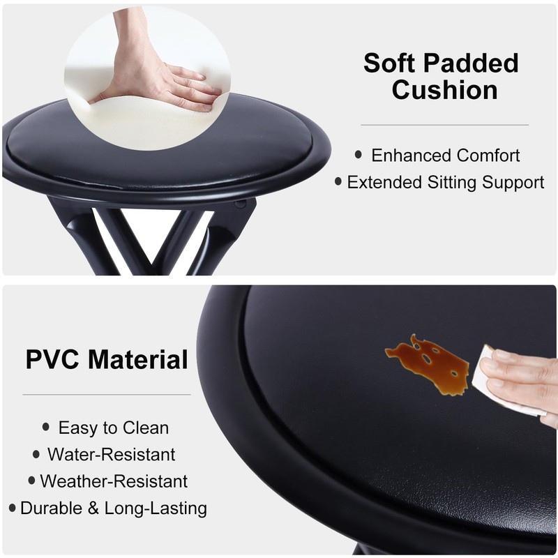 FurnitureR Folding Stools Set of 4, 18-Inch Backless Stool Chairs