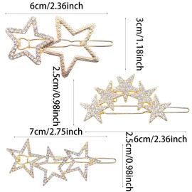 6PCS Star Hair Clips, Hollow Star Hair Clip Metal Hair Clips Rhinestone Hairpins Golden Hollow Geometric Hair Pins Hair Styling Accessories for Women Girls
