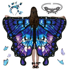 Pack of 3 Butterfly Cape, Butterfly Costume Women, Butterfly Costume Adult with Butterfly Headband, Women's Lace Mask for Cosplay, Carnival, Fancy Dress, Theme Party