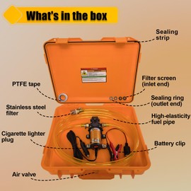 12V DC Electric Fuel Transfer Pump, Transfers Up to 110 Gallons of Gasoline or Diesel Per Hour, Perfect for Cars, Boats, Farm Equipment