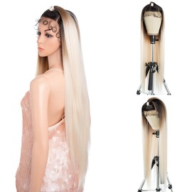 Style Icon Wig 38 Inches Lace Front Wig Human Hair Quality Super Long Straight Wigs for Women Synthetic Hair Replacement HD Lace 150% Density (UPDO Lace 38 Inch, GT4/27Q/613V)