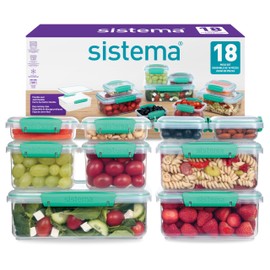 Sistema KLIP IT Food Storage Containers | Airtight & Stackable Meal Prep Containers with Lids | School Lunch Boxes & Snack Boxes | BPA-Free | 18 Count (9 Containers & Lids), Teal