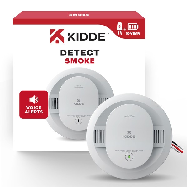 Kidde Kidde Hardwired Smoke Detector, 10-Year Battery Backup, Voice Alerts,