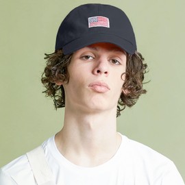 USA Flag & Embroidery Premium 100% Cotton Low Profile Adjustable Baseball Dad Cap (Flag-Black)