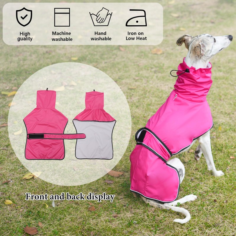Geyecete Greyhound Lightweight Dog Jacket, Rain Jacket, Dog Raincoat, Waterproof,