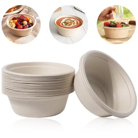 WZHHDM Ecological Disposable Soup Bowls, Pack of 50 Soup Bowls, Sugar Cane Cardboard Bowls, Ecological Sugarcane Soup Bowls, Biodegradable and Compostable 500 ml