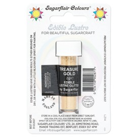 Sugarflair Treasure Gold Edible Lustre Glitter, Add a Lustrous Shine to Cakes or Decorations. Brush On or Add Rejuvenator to Create Eye-Catching Edible Paint - 2g