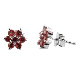 AURA GEMS Natural Garnet FLOWER DESIGN 7 STONE Crystals Round Shape Stud Earring For Women, Chakra Energy Healing Gemstone, Real Crystal, Birthstone, Beautiful Women Simple Christmas Gift Jewelry