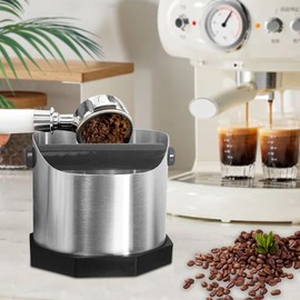 Kottwca Knock Container for Portafilter, 1.6 L Large Stainless Steel Coffee Knock Box, Non-Slip Coffee Grounds Tee Container, Tee Container for Portafilter, Knock Container with Removable Knock Bar