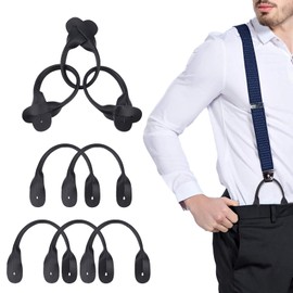 NICENEEDED 8 PCS Suspender Genuine Leather Strips, 9.4 Inch Black Adjustable Leather Braces for Wedding Party Business, Rounded Elastic Replacement for Button End Suspender