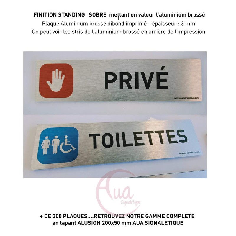 AUA SIGNALETIQUE - Plaque de porte Aluminium brossé imprimé AluSign