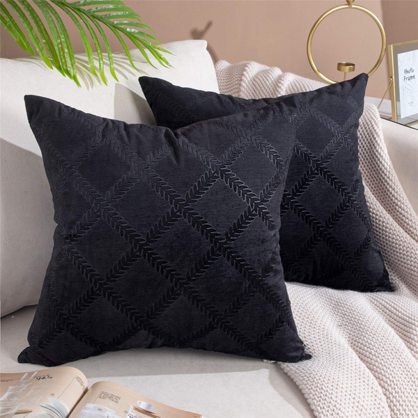 Topfinel Cushion Cover, 19.7 x 19.7 inches (50 x 50 cm), Nordic Fashionable, Velvet, Sofa Backrest, Miscellaneous Goods, Present, Black, Set of 2 (10 Colors)