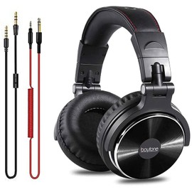 Boytone BT-10BK Wired Over Ear Headphones Studio Monitor & Mixing DJ Stereo Headsets with 50mm Drivers and 1/4 to 3.5mm Audio Jack, Foldable for Computer Audio Mixer, DJ Headphone