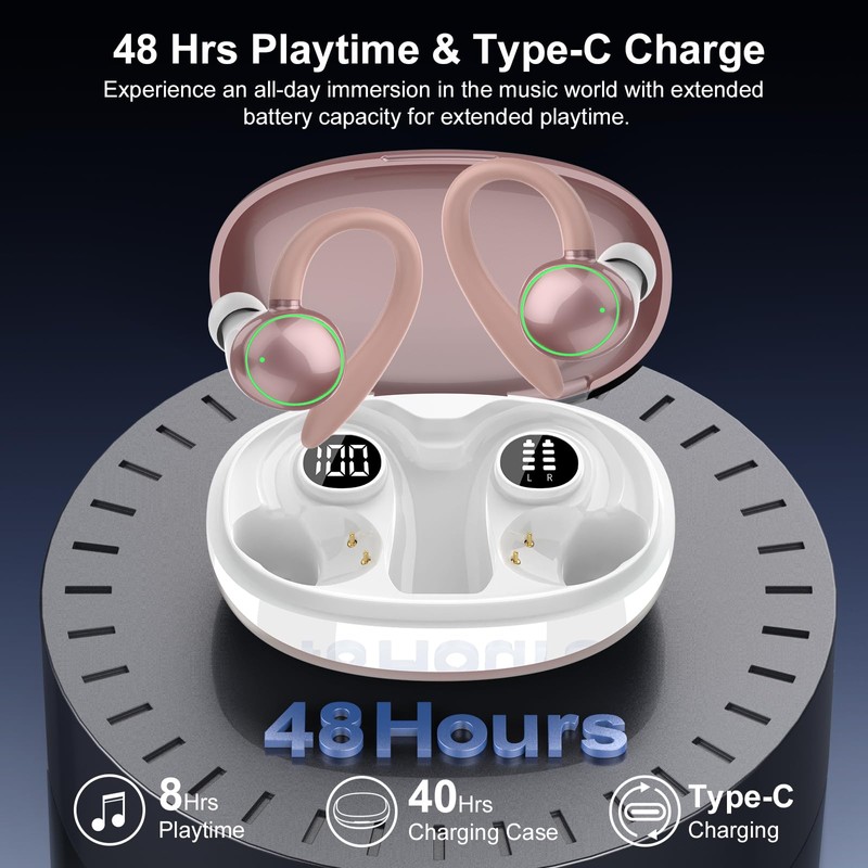 Wireless Earbuds, Bluetooth 5.4 Headphones Sport, Over Ear Buds With