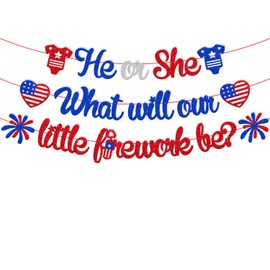 4th of July Gender Reveal Baby Shower Banner Independence Day Patriotic Theme Red White Blue What Will Our Little Baby Be Decoration for Baby Shower Gender Reveal Party Supplies