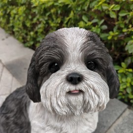 Hi-Line Gift Ltd. Sitting Shih Tzu Garden Statue Lifelike Dog Black/Brown Garden Yard Home Decor - Black