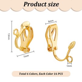PH PandaHall About 96 Pieces Brass Clip-on Earring Converter Component 13x6x7mm for Non-Pierced Ears 6 Colors