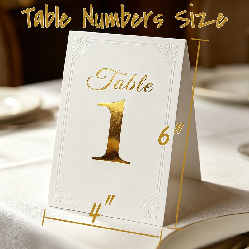 jakilee 4x6 Wedding Table Numbers 1-20, Double Sided Gold Foil