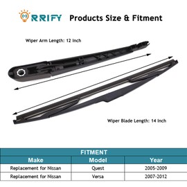 ORRIFY Rear Windshield Wiper Blade Arm Set for Nissan Quest 2005-2009, for Nissan Versa 2007-2012 Rear Windsheild Back Wiper Arm and wiper Blade with Cover Assembly