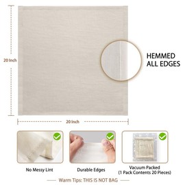Olicity Cheesecloth Bulk,20PCS,Grade 100,20x20Inch Hemmed Cheese Cloths Fabric Reusable Fine Mesh Cloth Strainer,100% Cotton Unbleached Precut Muslin Bulk Cheesecloth Roll for Straining,Cooking,Cheese