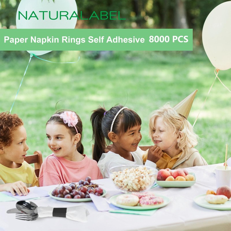 NATURALABEL Bulk Pack of 8,000, Self-Adhesive Napkin Bands for Small