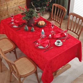 Christmas Tablecloth Square, Jacquard Snowflake Pattern Table Cloth for Square and Oval Tables, Water Resistant Square Tablecloths for Dining Room & Holiday Decoration, 52" x 52" Red