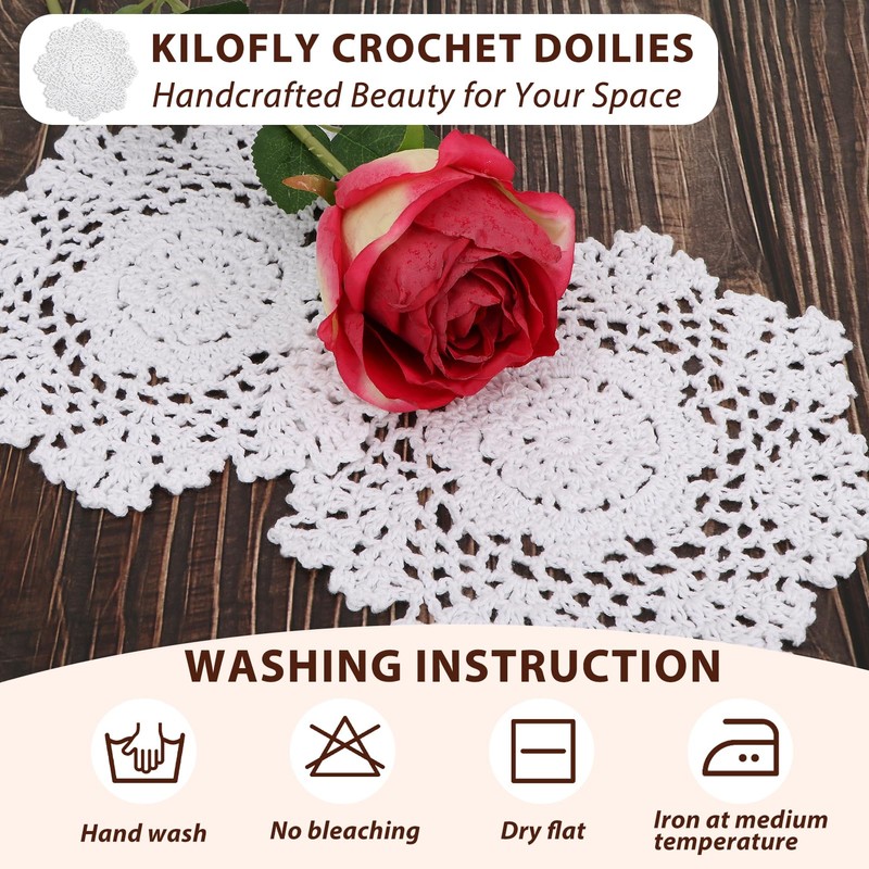 kilofly Crochet Cotton Lace Table Placemats Doilies Value Pack, 4pc,