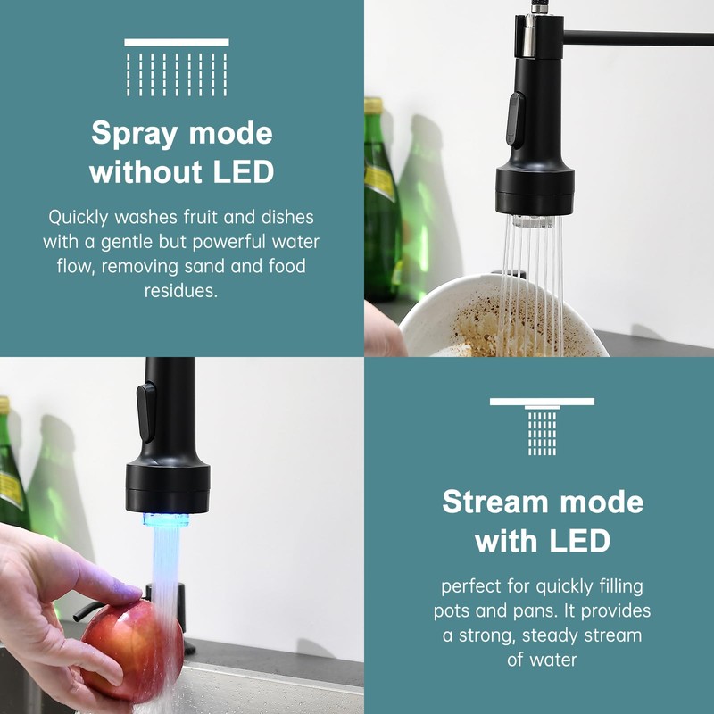 GIMILI Black and Gold Kitchen Faucet with Soap Dispenser Single