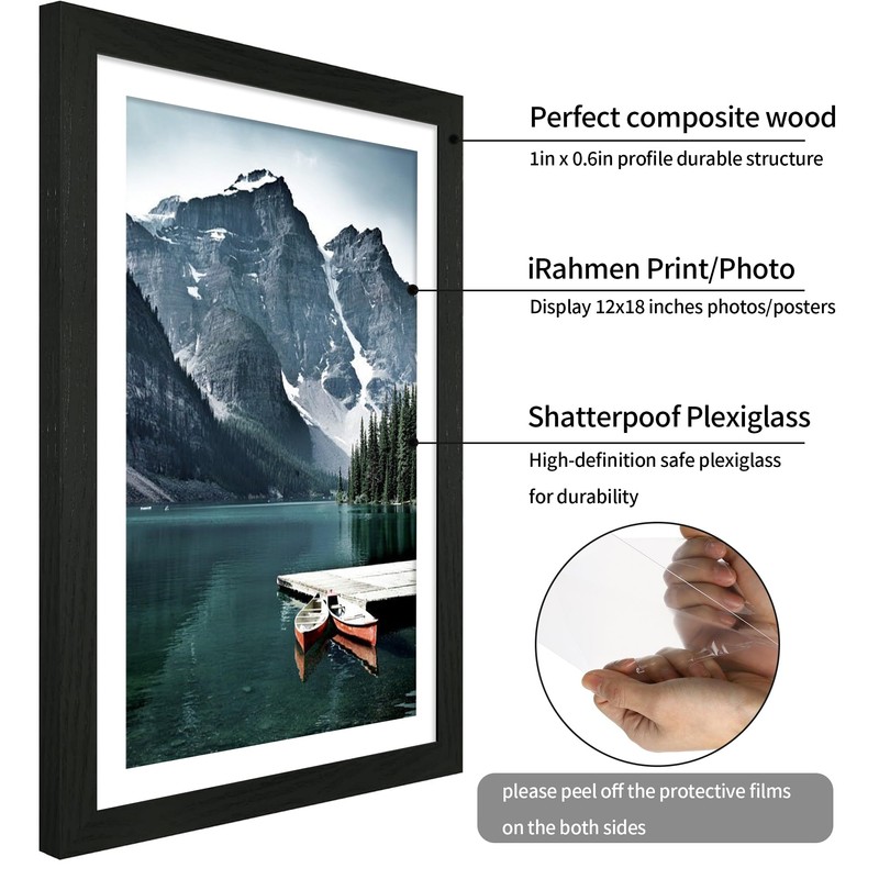 iRahmen 24x36 Poster Frame Set of 2 with Plexiglass, Black