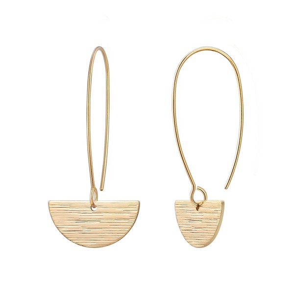 Geometric Semicircle Dangle Drop Hanging Earrings for Women 18k Gold